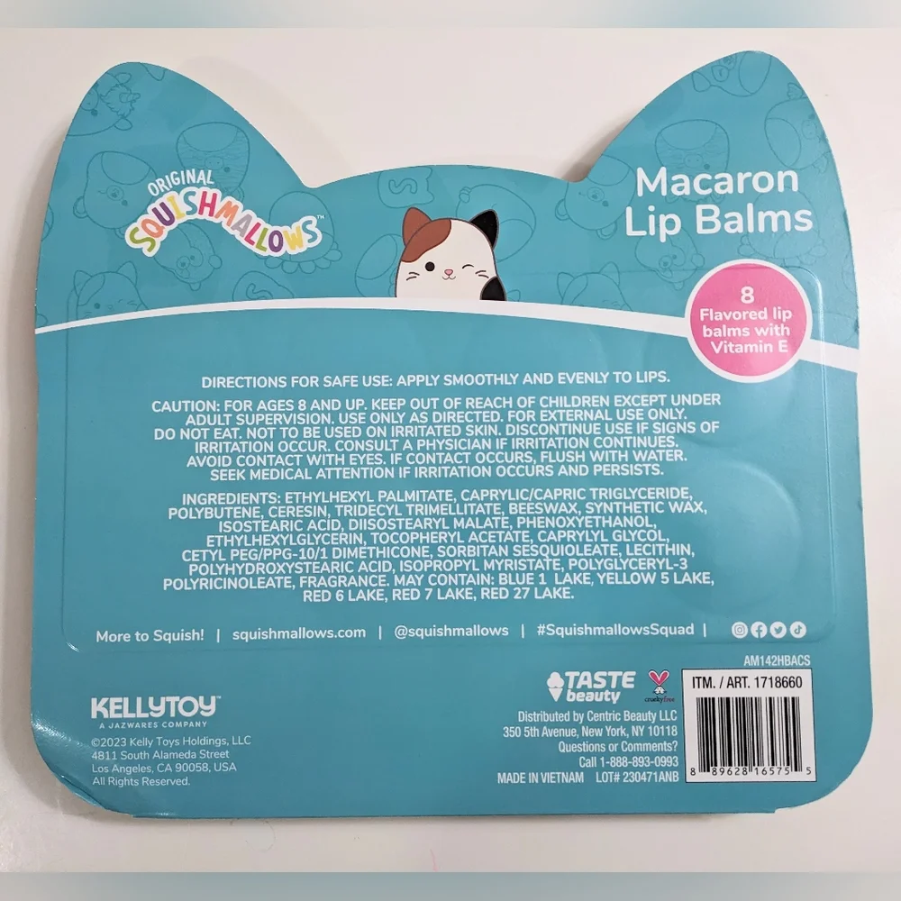 SQUISHMALLOWS, Macaron Lip Balms, 8 Flavors with Vitamin E